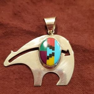 Sterling silver stone inlay bear pendant